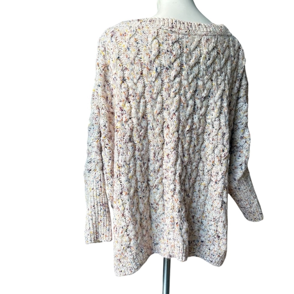 Free People Under The Mistletoe Cable Knit Boxy Sweater Ivory Combo, Sz L - Picture 4 of 16